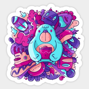 Cute Bear Neon Nights Doodle Sticker